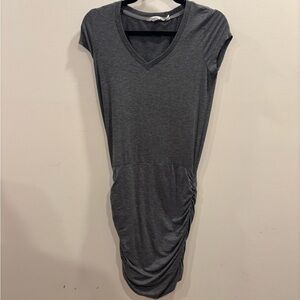 Athleta Topanga Ruched T-Shirt Dress Gray Short Sleeve V Neck Pullover Size XXS